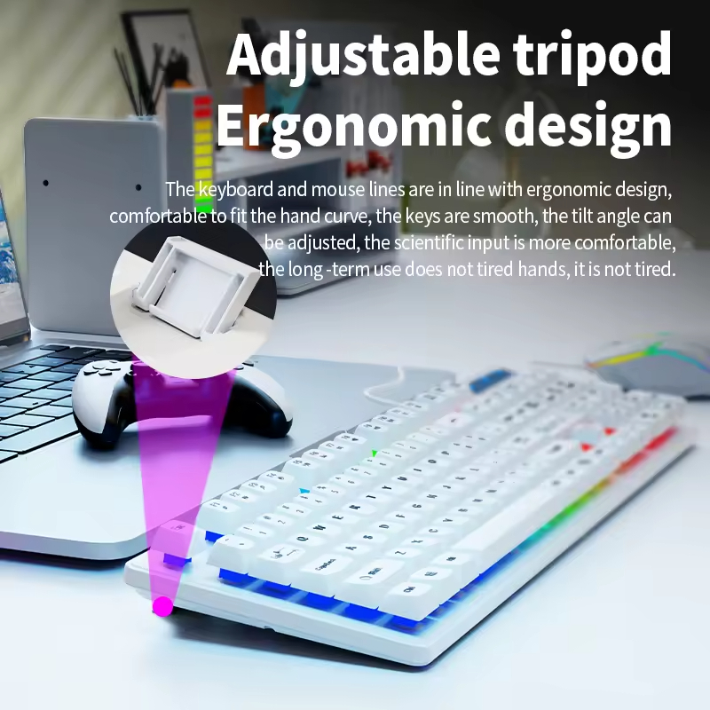 Km2025 Best-Selling Keyboard Wired Mouse Directly Connected Silicone Film Keyboard Mouse Two-Color Set 104/105/107 Key Backlight