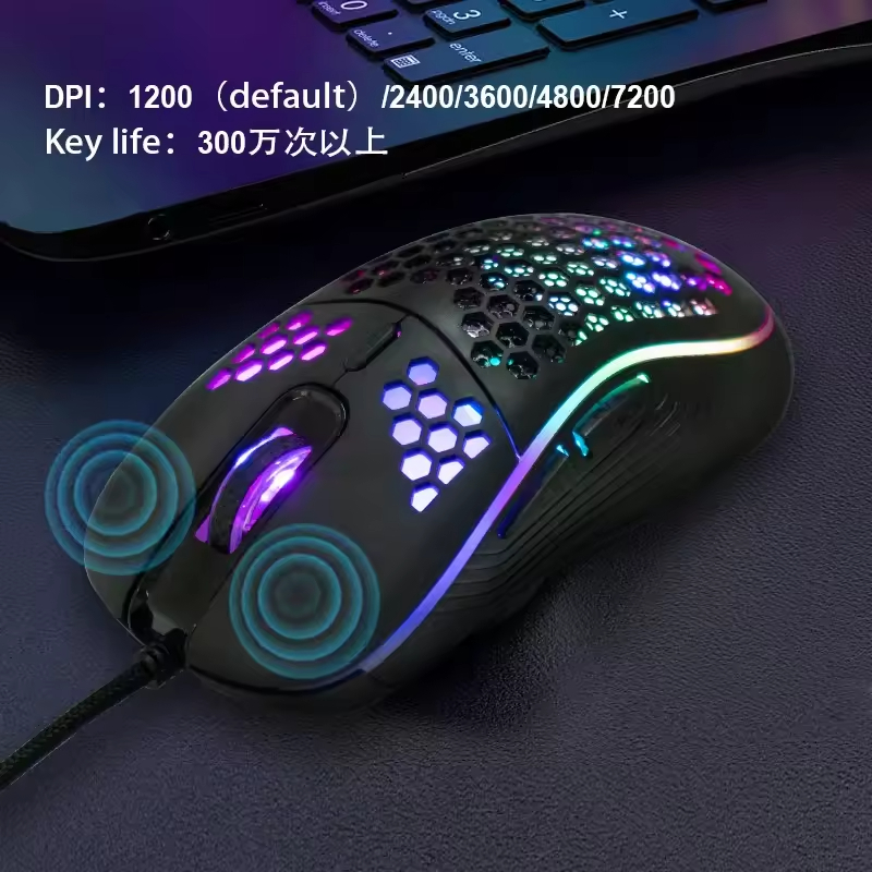 7200DPI Optical Gaming Mouse Ergonomic RGB USB Wired Mouse